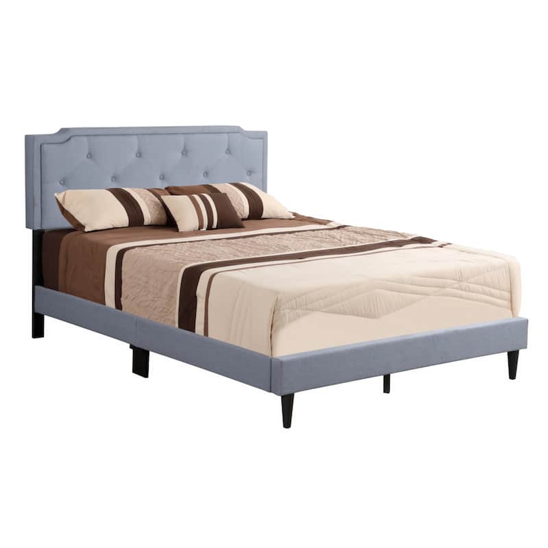 Blue Fabric Platform Bed, Full Size