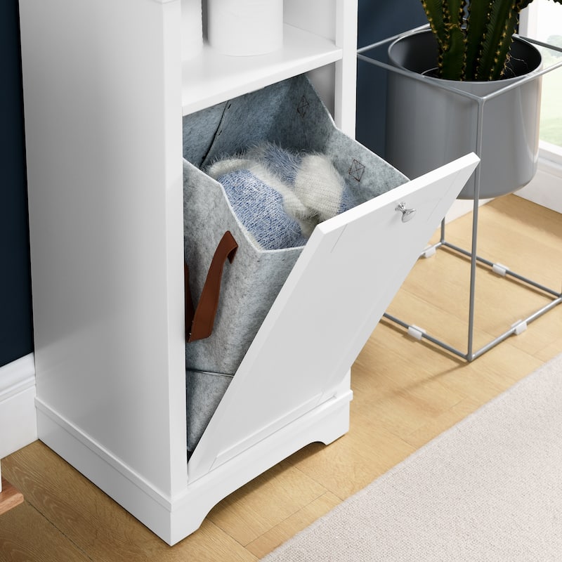 64" Tall Bathroom Floor Standing Storage Cabine with 4 Adjustable Shelves & Laundry Hamper Storage