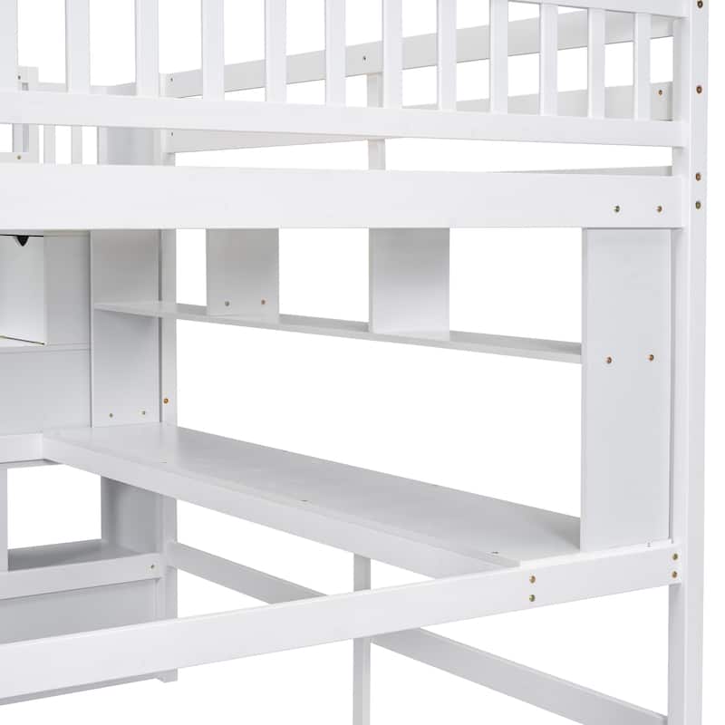 Full Size Loft Bed with Desk and Shelves