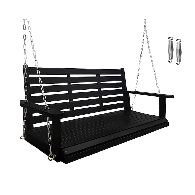 Wooden Porch Swing with Hanging Chains and 7mm Springs Heavy Duty 800 LBS for Outdoor Patio Garden Yard