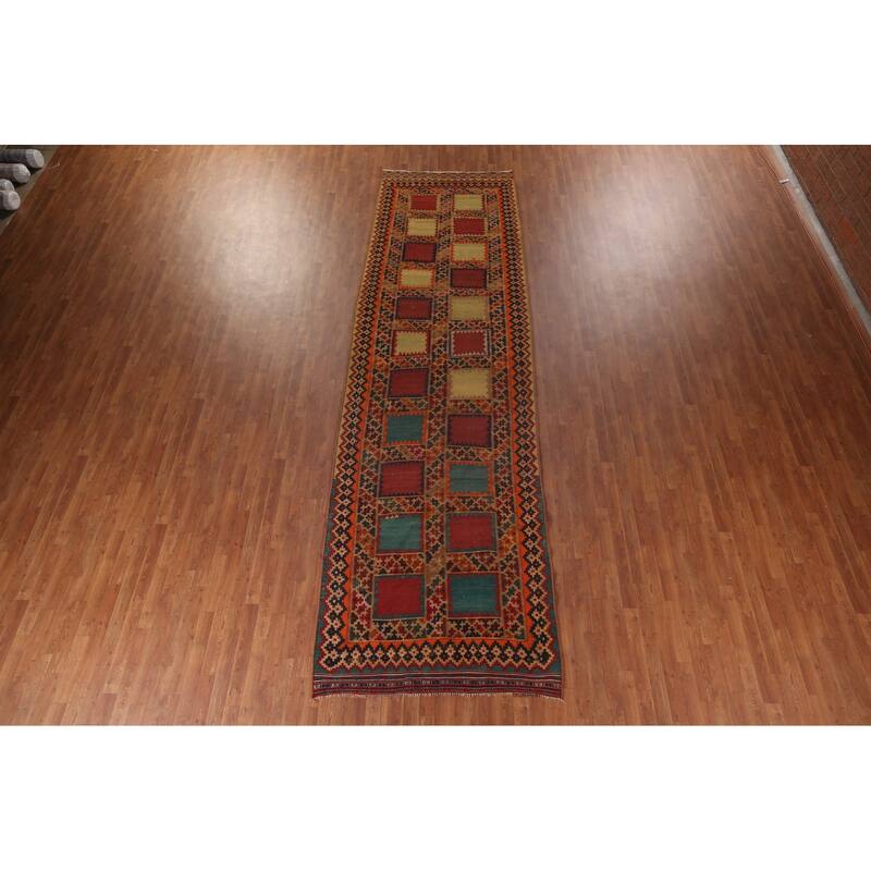 Flatweave Vegetable Dye Kilim Qashqai Persian Antique Runner Rug - 4'7"x 15'11"