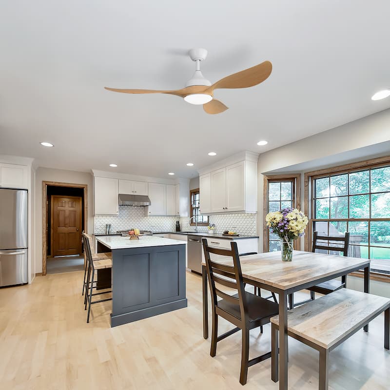 56 Inch Modern Ceiling Fans Dimmable LED Light Quiet DC Reversible Motor for Indoor & Outdoor - White