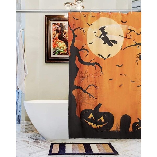 Cartoon Design Halloween Witch Fabric Shower Curtain Set Bathroom Decor 72x72" 
