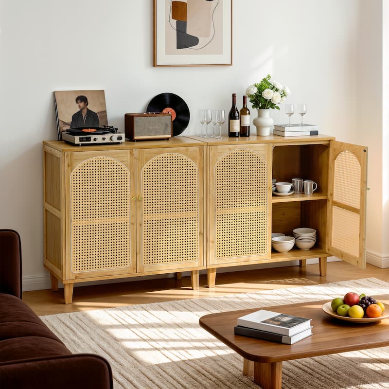 Rattan Buffet Cabinet with Storage Table Accent Sideboard with Doors - 29.5x15.3x32.2 inch