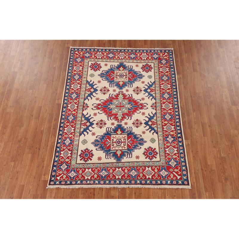 Kazak Area Rug Hand-Knotted Dining Room Wool Carpet - 5'0" x 6'8"