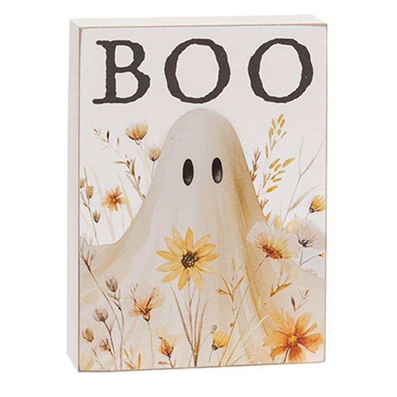 Rustic Fall Ghost Box Sign with Wildflowers 3 Asstd.