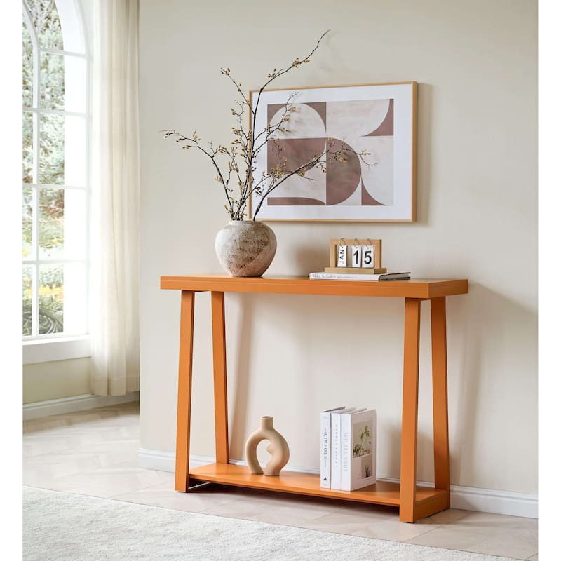 Emma Collection Wood 44" Modern Console Table with Shelf - Orange Ginger