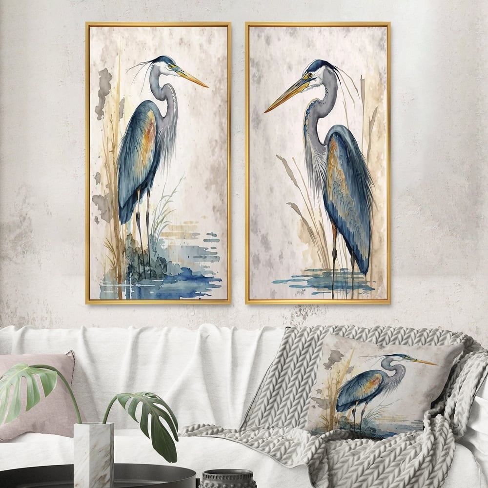 Designart "Heron By The Waterside Watercolour I" Animals Wall Art Décor Gallery Wall Set For Home Decor