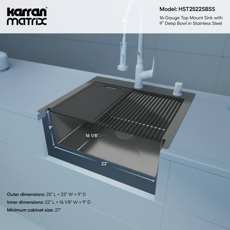 Karran USA HST2522SB Matrix 25" Drop In Single Basin Stainless Steel