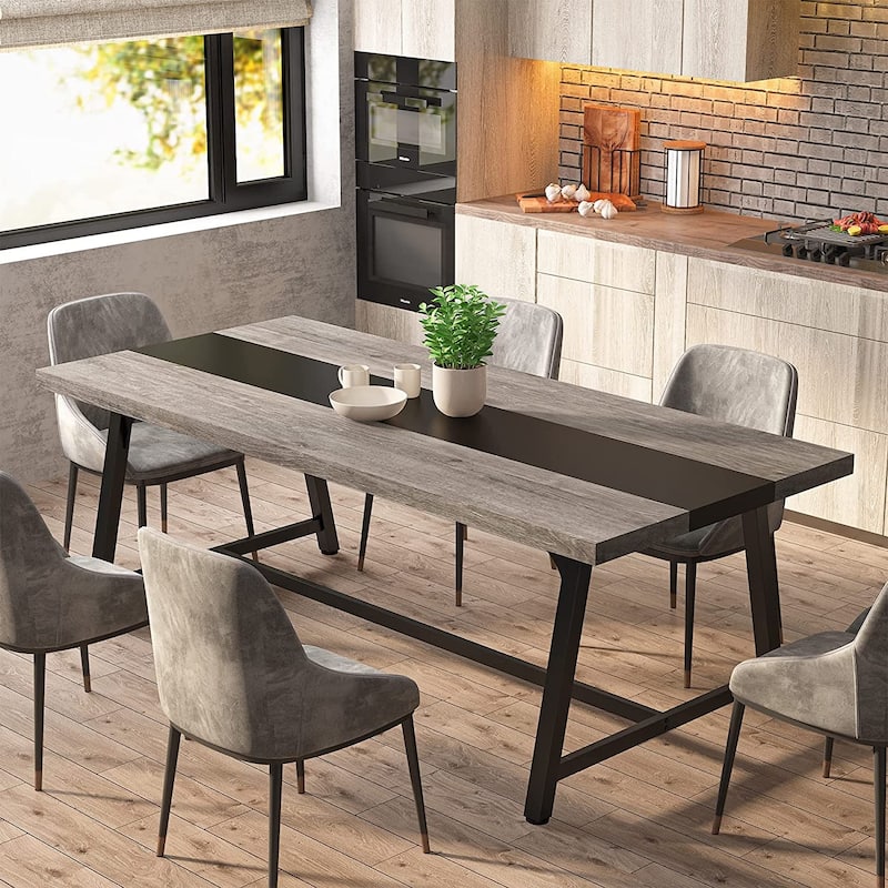 Dining Table for 8 People, 70.87-inch Rectangular Wood Kitchen Table - Grey