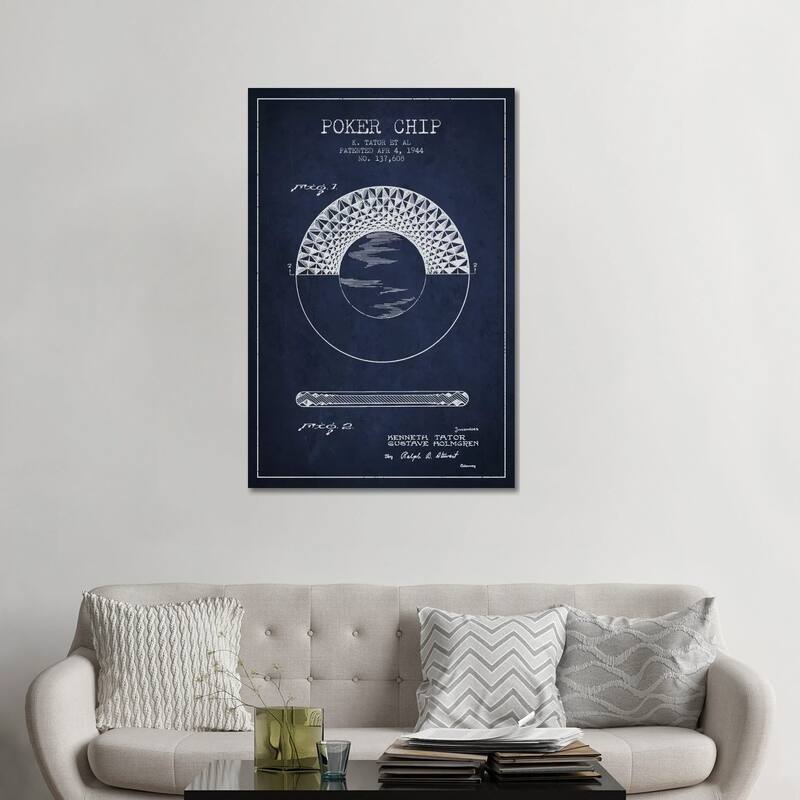 iCanvas "Poker Chip 1 Navy Blue Patent Blueprint" by Aged Pixel Canvas Print - 48x32x1.5