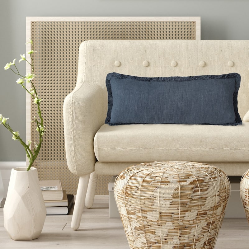 HomeRoots 14" X 36" Navy Blue 100% Cotton Zippered Pillow