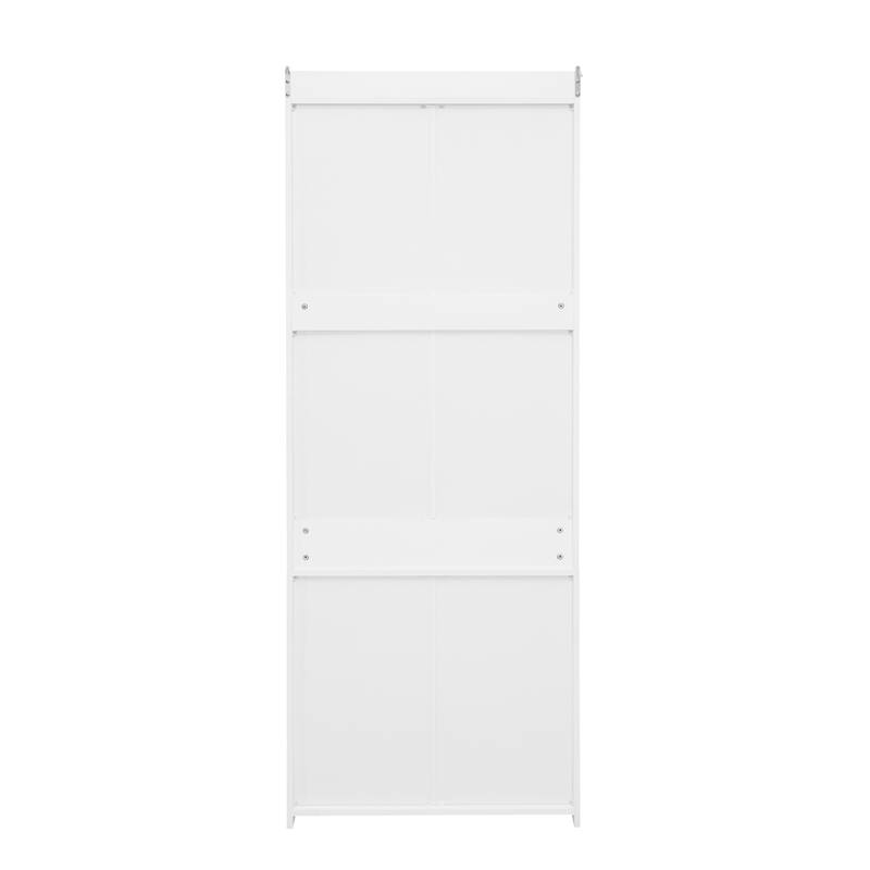 Roomfitters Wardrobe with 3 Drawers, Tall Armoire with Rattan Front, Bedroom Closet Storage Organizer, White