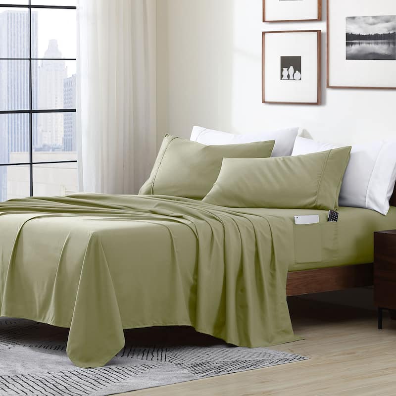 Home Essential Soft Microfiber Smart Sheet Storage Pocket Bedding Sheet Set - Full - Sage
