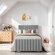 preview thumbnail 2 of 9, Twin Size Velvet Platform Bed with Pull-out Cord Twin Size Trundle, Upholstered Bed with Wooden Support Legs, Grey
