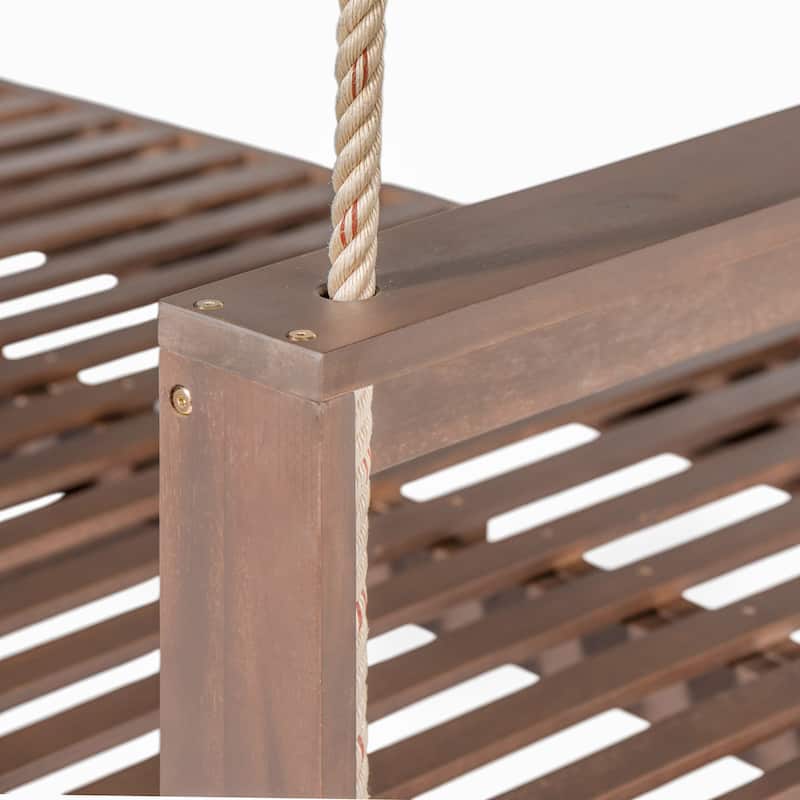 Patio Wooden Twin Size Porch Swing Daybed Frame, Garden Swing Bench Chair with 4 Hanging Ropes for Backyard,Outdoor,Brown