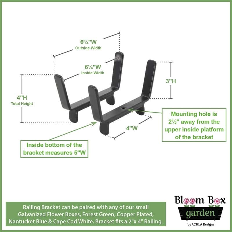 Achla Designs 22"W Galvanized Steel/Wrought Iron Bloom Box Garden Growing Kit With Brackets for 2 x 4 Railings