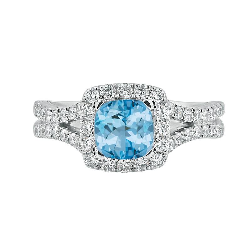 Auriya 9/10ct Cushion-cut Sky Blue Topaz Halo Diamond Engagement Ring 5/8ctw 14k Gold