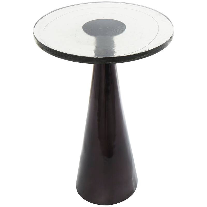 Gold or Black Aluminum Cone Geometric Accent Table with Textured Glass Tabletop