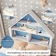 preview thumbnail 4 of 7, White+Blue Full Size House Bed with Bookcase Headboard and LED Light for Kids