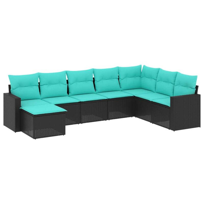 vidaXL 8/9 Piece Patio Sofa Set with Cushions Black Poly Rattan - 24.4" x 24.4" x 27.2"