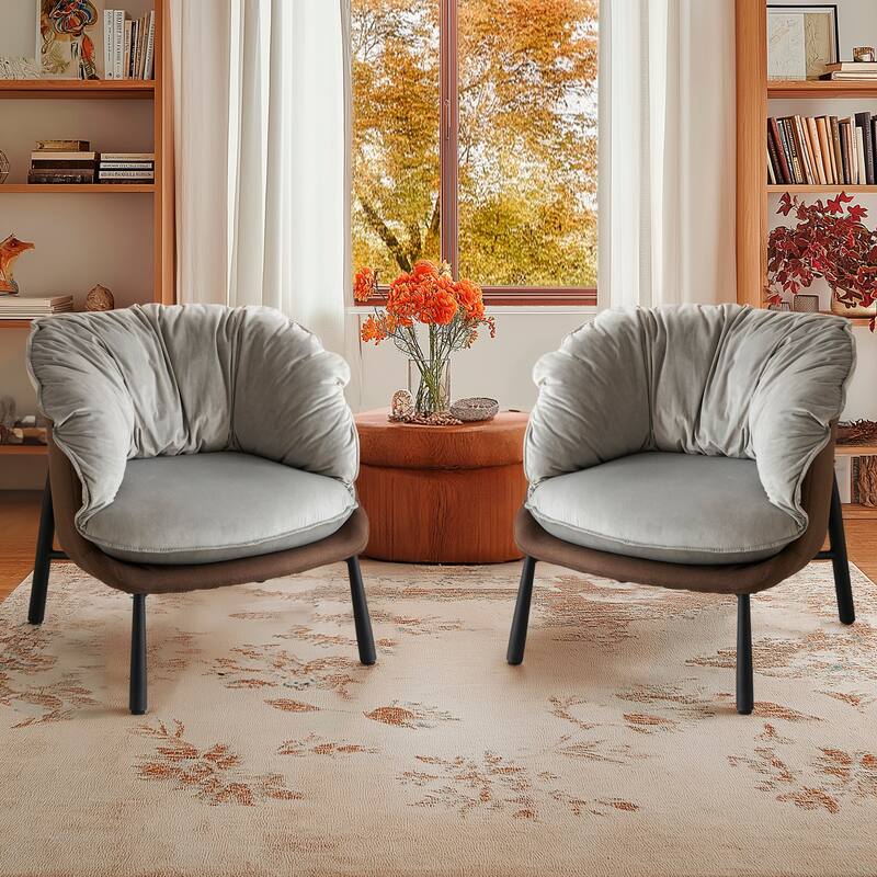 Modern Velvet Accent Chair with Wooden Frame and Black Metal Legs for Living Room or Lounge Seating - 27.4"L x 27"W x 29.1"H