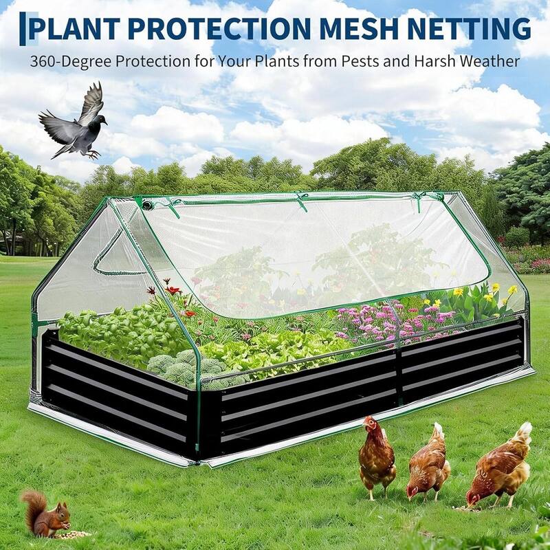 8x4x1 Ft Galvanized Raised Garden Bed, Planter Box with Cover for Gardening, Flowers