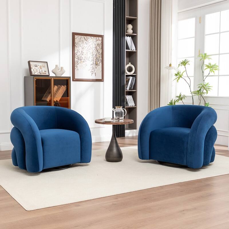 SEYNAR Modern Glam Velvet 360 Degree Swivel Accent Armchair with Tufted Back Set of 2 - Navy
