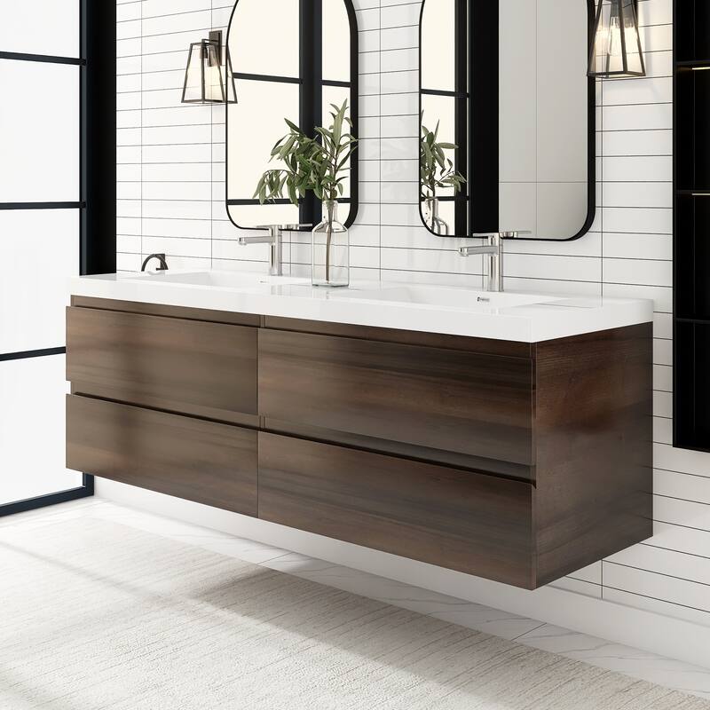 Floating Bathroom Vanity with Integrated Resin Top