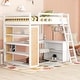 preview thumbnail 3 of 10, Full Size Wood Loft Bed with Shelves and Desk, White