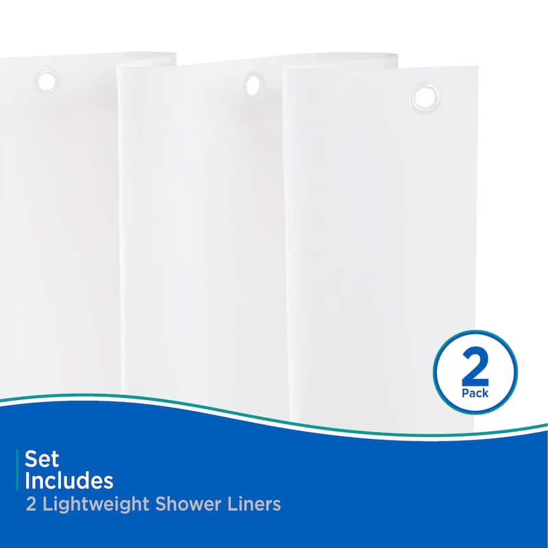 Kenney Lightweight PEVA Shower Curtain Liner, 70" W x 72" H, 2-Pack - White