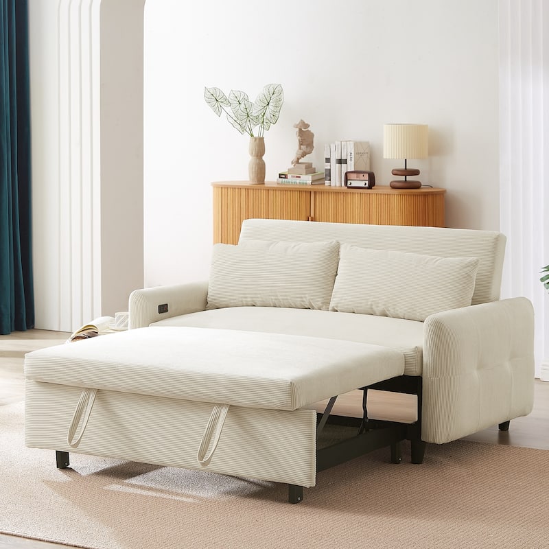 57.48" Modern Sleeper Loveseat, USB Ports and 2 Pillows Included