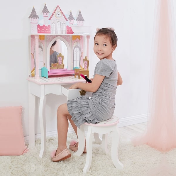 slide 2 of 9, Teamson Kids - Dreamland Castle Play Vanity Set - White / Pink