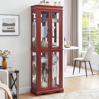 Lighted Tall Bookshelf Display Cabinet Curio Cabinet with Glass Doors