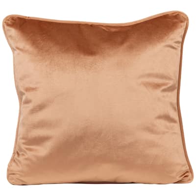 17" Solid Shiny Peach Square Velvet Plush Throw Pillow With Piped Edging