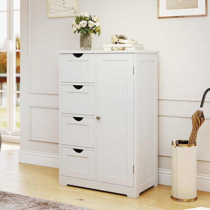 Costway Wooden 4 Drawer Bathroom Floor Cabinet Storage Cupboard 2