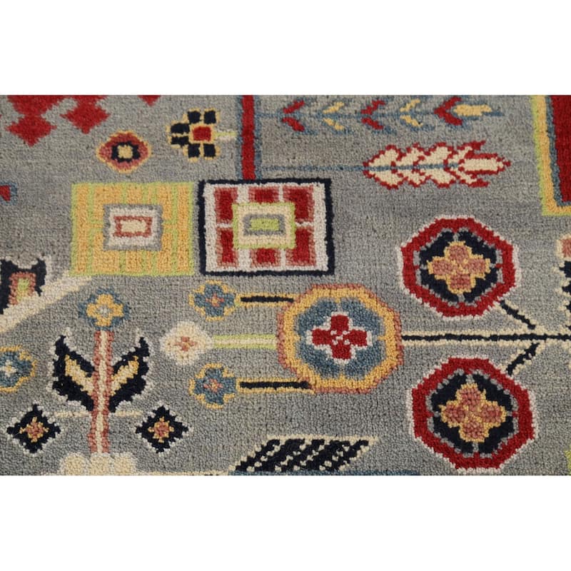 Gray Geometric Kazak Oriental Area Rug Hand-Knotted Wool Carpet - 8'1"x 10'0"