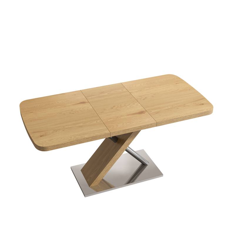 Dining Table, Original , Seating 4-6 People, Retractable Table, Cross Metal Base And Stainless Steel Tubing