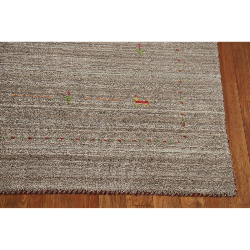 Gabbeh Indian Area Rug Hand-Knotted Tribal Grey Wool Carpet - 5'1" x 7'9"