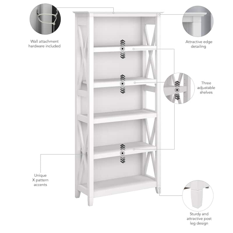 Bush Furniture Key West Tall 5 Shelf Bookcase with Adjustable Shelves
