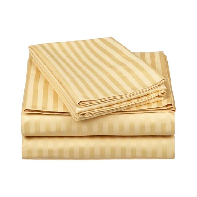 Miranda Haus Egyptian Cotton 600TC Striped Deep Pocket Sheet Set - King - Gold