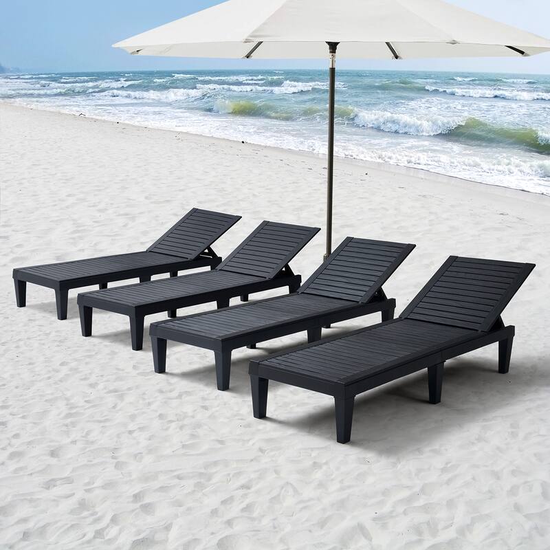 Empyrean Waterproof, Lightweight, and Adjustable Outdoor Chaise Lounge Chairs for Patio and Poolside - 74.5" x 22.8" x 11.2" - Black - Set of 4