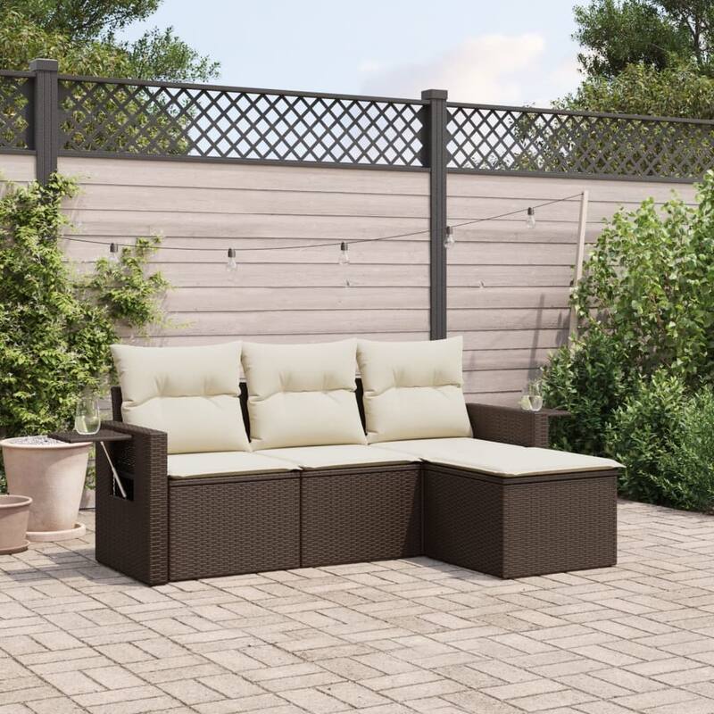 vidaXL Garden Sofa Set Brown and Cream White PE Rattan, Powder-Coated Steel - 21.7 x 21.7 x 14.6