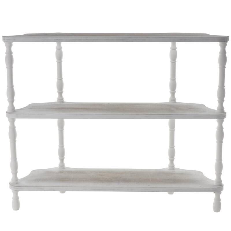 Wooden Washed 2 Shelf Shelving Unit with Turned Legs and Wavy Corners - White - Roche River Decor - White
