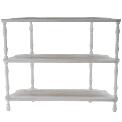 Wooden Washed 2 Shelf Shelving Unit with Turned Legs and Wavy Corners - White - Roche River Decor