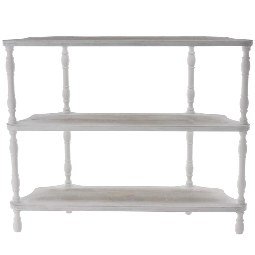 Wooden Washed 2 Shelf Shelving Unit with Turned Legs and Wavy Corners - White - Roche River Decor