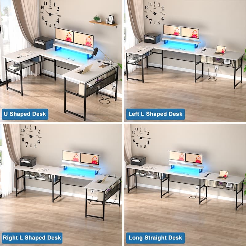 3-in-one U-Shape Computer Desk with Charge Station, Office Corner Desk with Monitor Stand