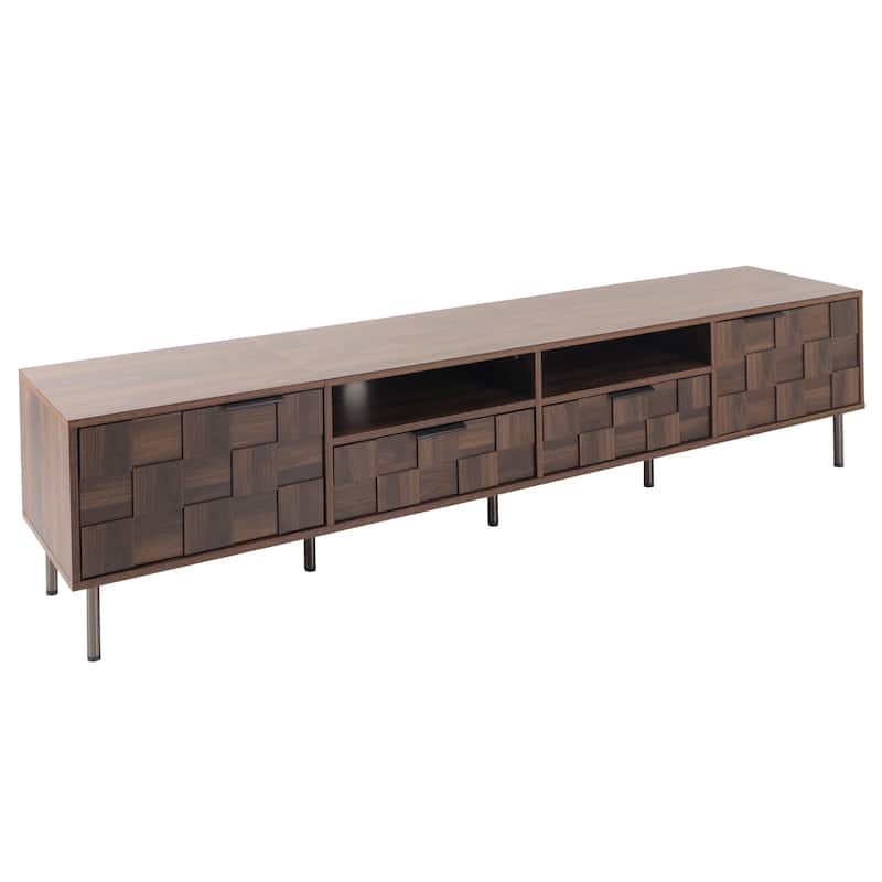 Mid-Century TV Stand with 2 Drawers, Vintage Wood Media Console for TVs up to 85'', Living Room Storage Cabinet w/ Open Shelves