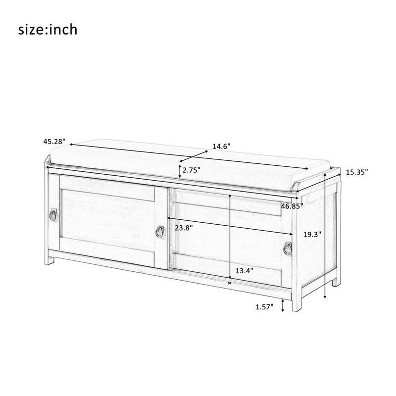 19.3 in.H X 46.85 in.W X 15.35 in.D Wood Storage Bench with Cabinets