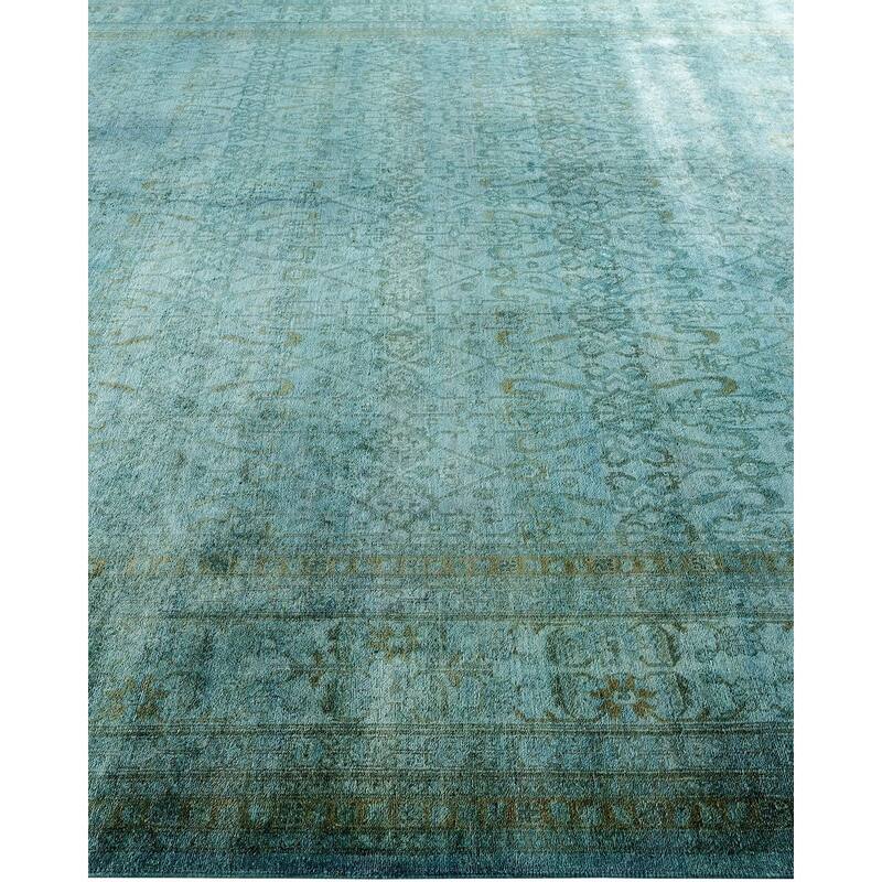 Overton Hand Knotted Wool Vintage Inspired Modern Contemporary Overdyed Blue Area Rug - 8' 10" x 11' 10"